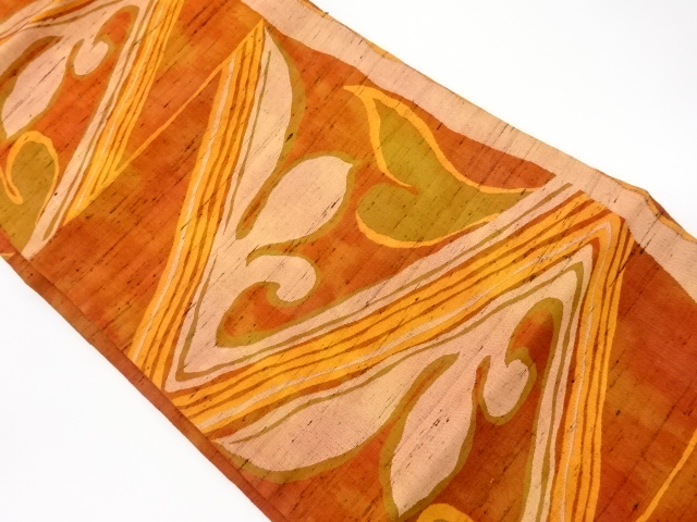 JAPANESE KIMONO / VINTAGE NAGOYA OBI / TSUMUGI / WOVEN GEOMETRIC & ARABESQUE